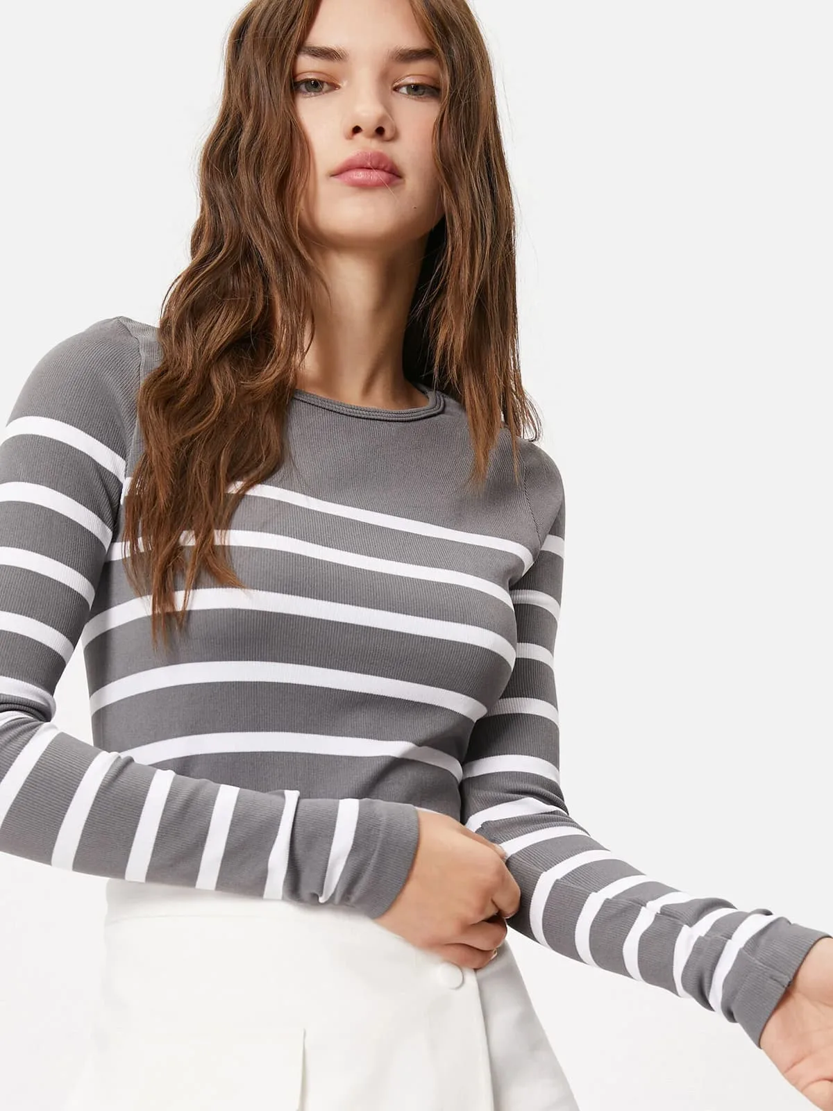 Cotton Long-Sleeve Striped T-shirt - obrazek 2